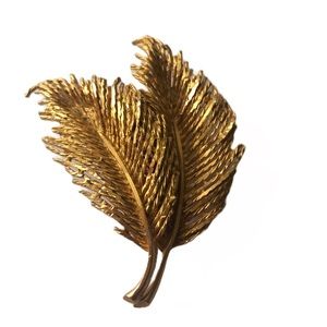 Vintage, goldtone, brooch, pin, double leaf